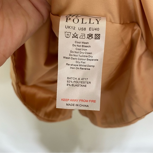 OH POLLY What I Want V neck Cut out Ruched Mini dress in Beige Gold satin NWT - Picture 6 of 11